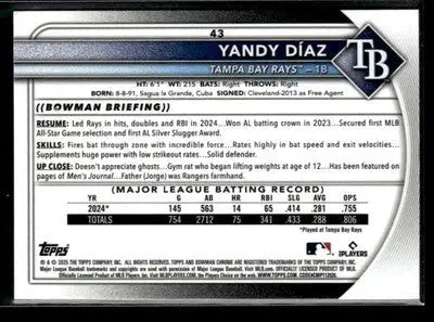 2025 Bowman Chrome #43 Yandy Diaz - Baseball Card Single