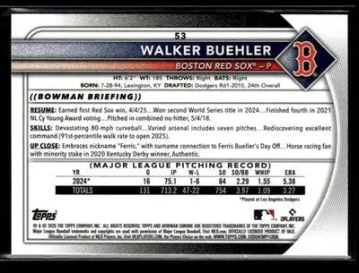 2025 Bowman Chrome #53 Walker Buehler - Baseball Card Single
