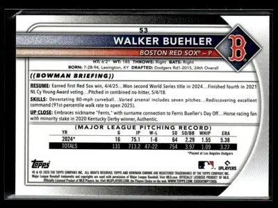 2025 Bowman Chrome #53 Walker Buehler - Baseball Card Single