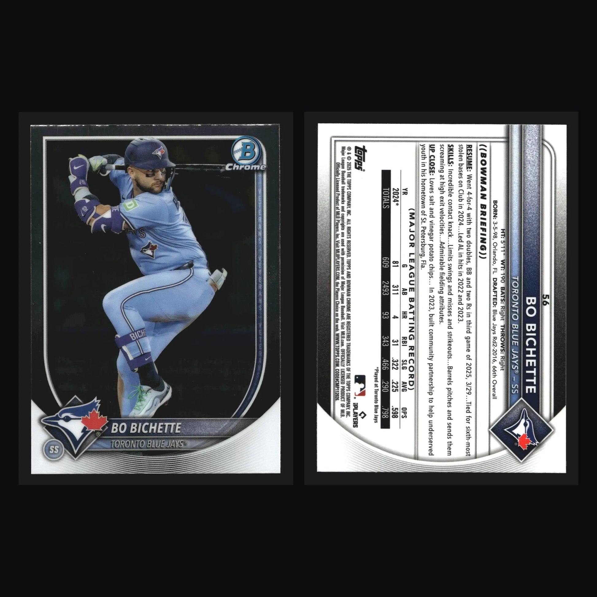 2025 Bowman Chrome #56 Bo Bichette Toronto Blue Jays - Baseball Card Single