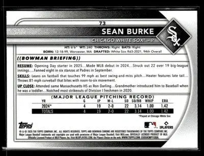 2025 Bowman Chrome #73 Sean Burke - Baseball Card Single