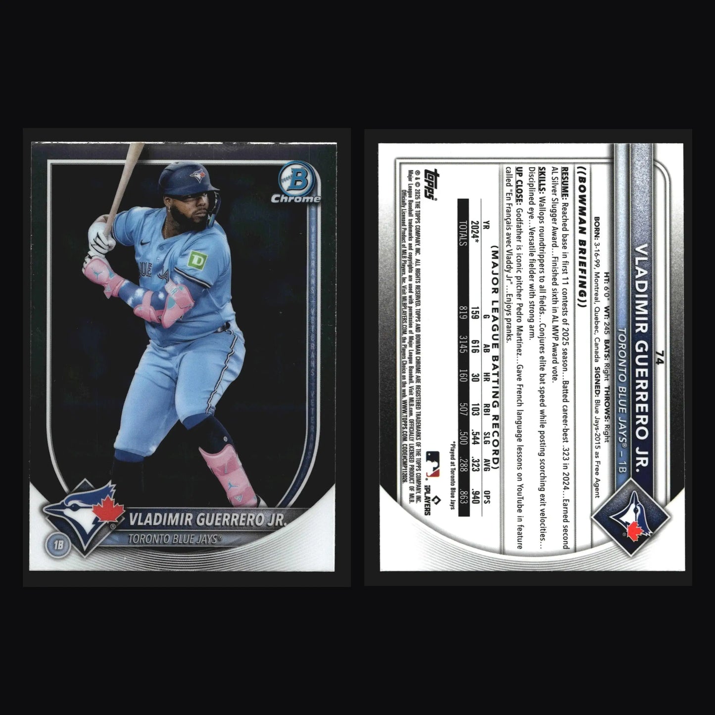 2025 Bowman Chrome #74 Vladimir Guerrero Jr Toronto Blue Jays