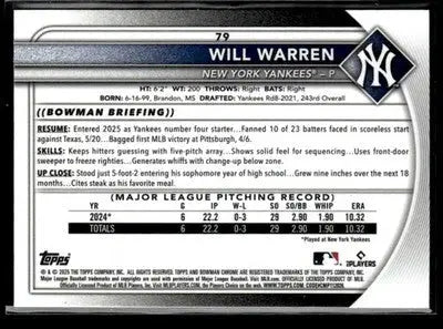 2025 Bowman Chrome #79 Will Warren - Baseball Card Single