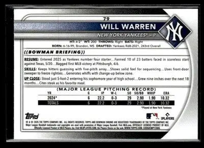 2025 Bowman Chrome #79 Will Warren - Baseball Card Single