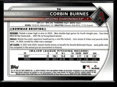 2025 Bowman Chrome #94 Corbin Burnes - Baseball Card Single