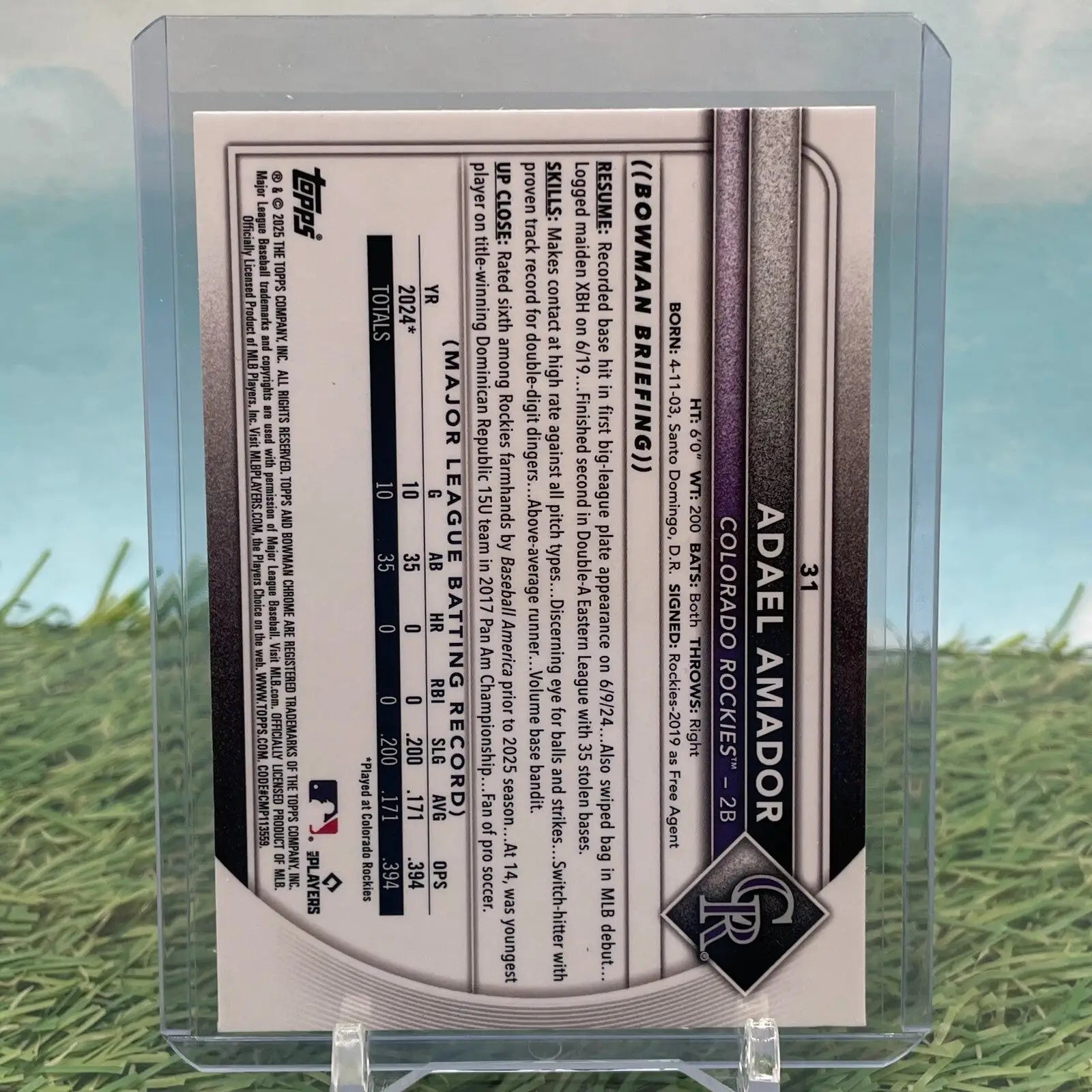 Adael Amador baseball card from 2025 Bowman Chrome Adael Amador Red Rookie set