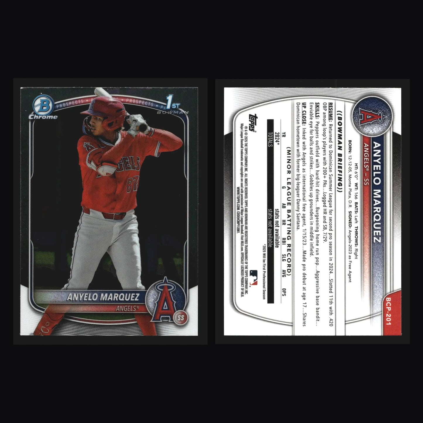 2025 Bowman Chrome Anyelo Marquez #BCP-201 1st Bowman Angels - Baseball Card Single