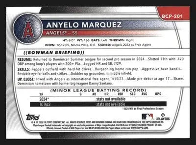 2025 Bowman Chrome Anyelo Marquez #BCP-201 Mega Box Mojo Refractor Angels - Baseball Card Single
