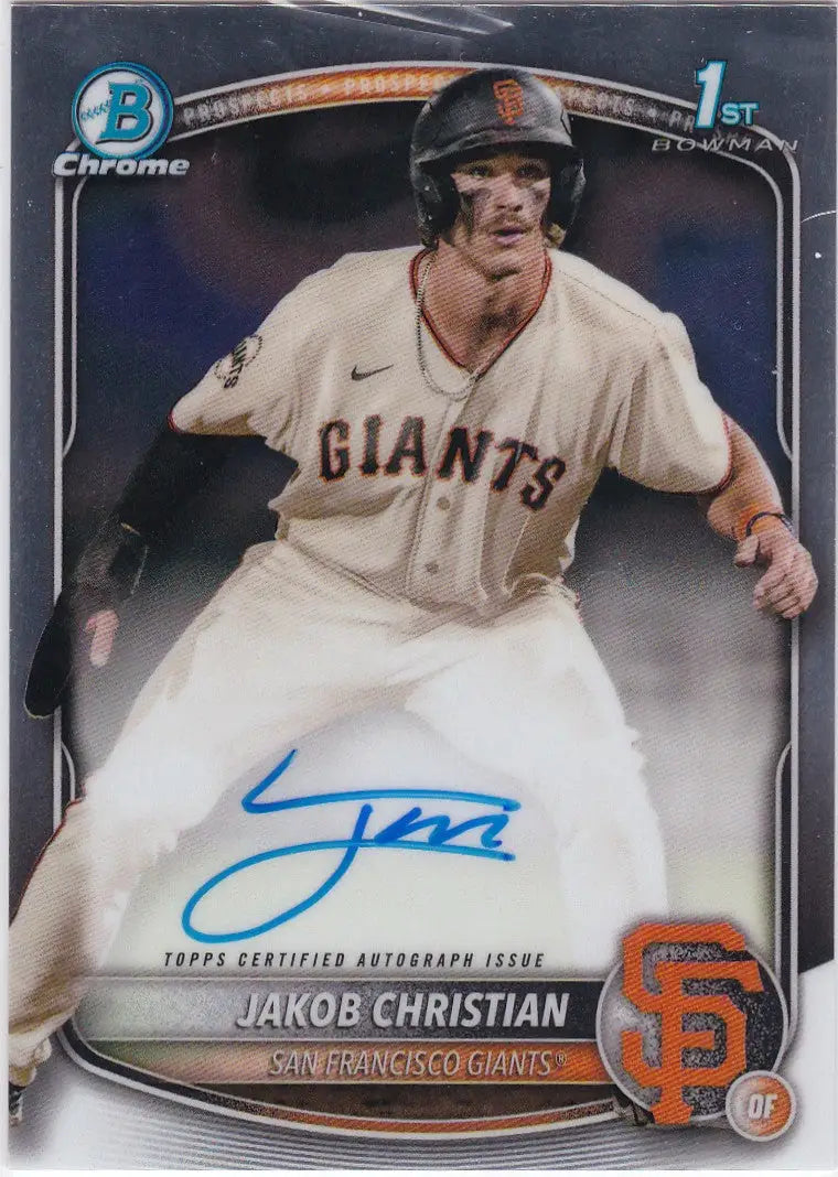Baseball trading card featuring Jakob Christian 1st Bowman Auto with autograph from Bowman Chrome Auto series