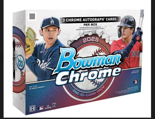 2025 Bowman Chrome Baseball Box with Shohei Ohtani and Rafael Devers featuring chrome baseball autos