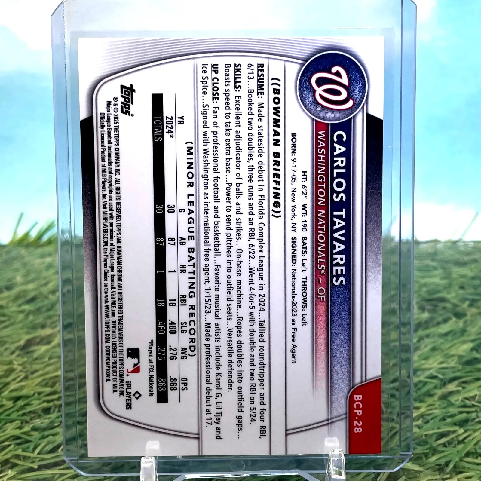 Carlos Tavares Bowman Chrome Baseball first Lava Refractor card featuring Nationals team