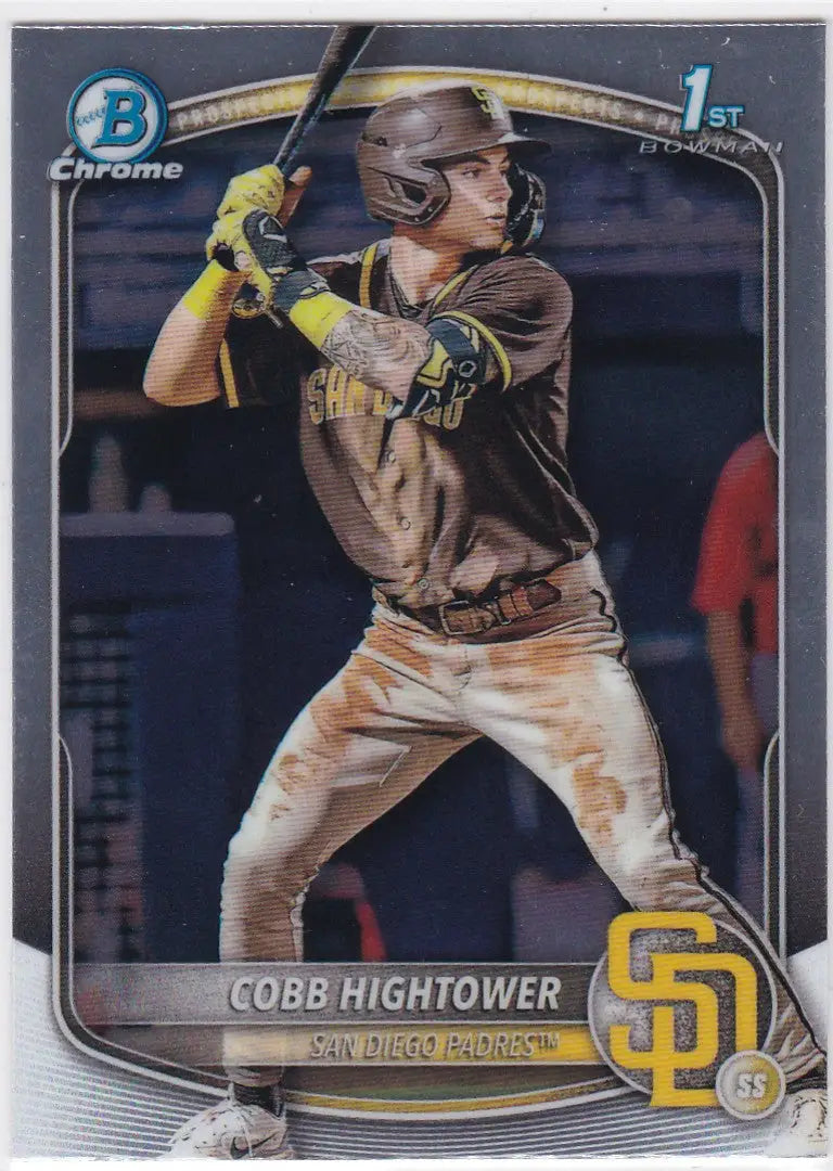 Baseball card of Cobb Hightower 1st Bowman Padres from 2025 Bowman Chrome
