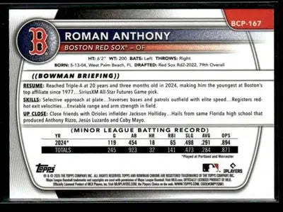 2025 Bowman Chrome #BCP-167 Roman Anthony - Baseball Card Single