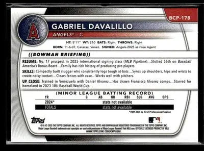 2025 Bowman Chrome #BCP-178 Gabriel Davalillo - Baseball Card Single