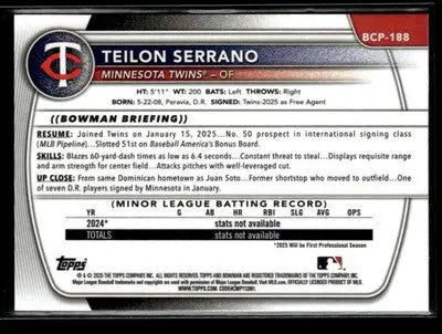 2025 Bowman Chrome #BCP-188 Teilon Serrano - Baseball Card Single