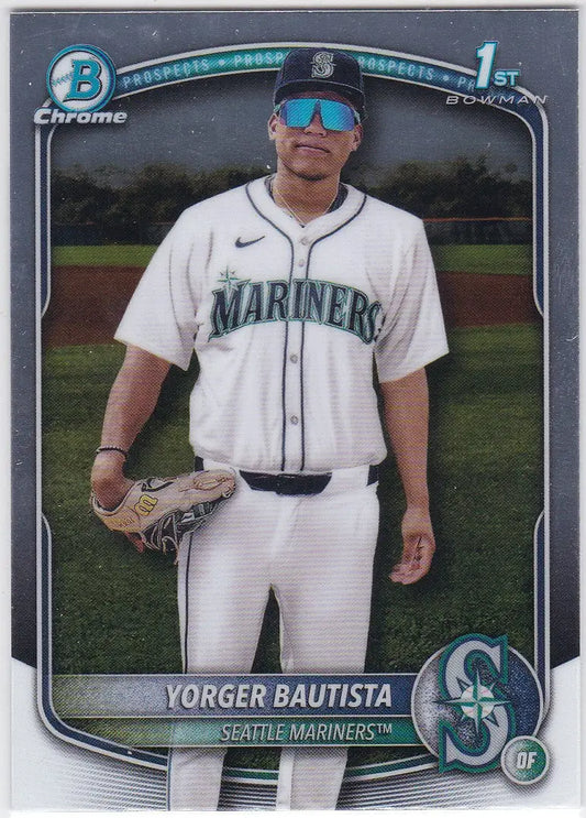Baseball trading card featuring Yorger Bautista RC in Seattle Mariners Bowman Chrome series