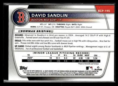2025 Bowman Chrome #BCP-195 David Sandlin - Baseball Card Single