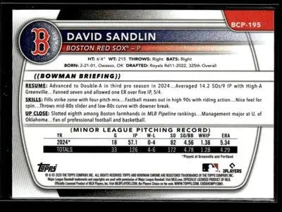 2025 Bowman Chrome #BCP-195 David Sandlin - Baseball Card Single