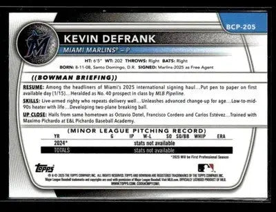 2025 Bowman Chrome #BCP-205 Kevin DeFrank - Baseball Card Single