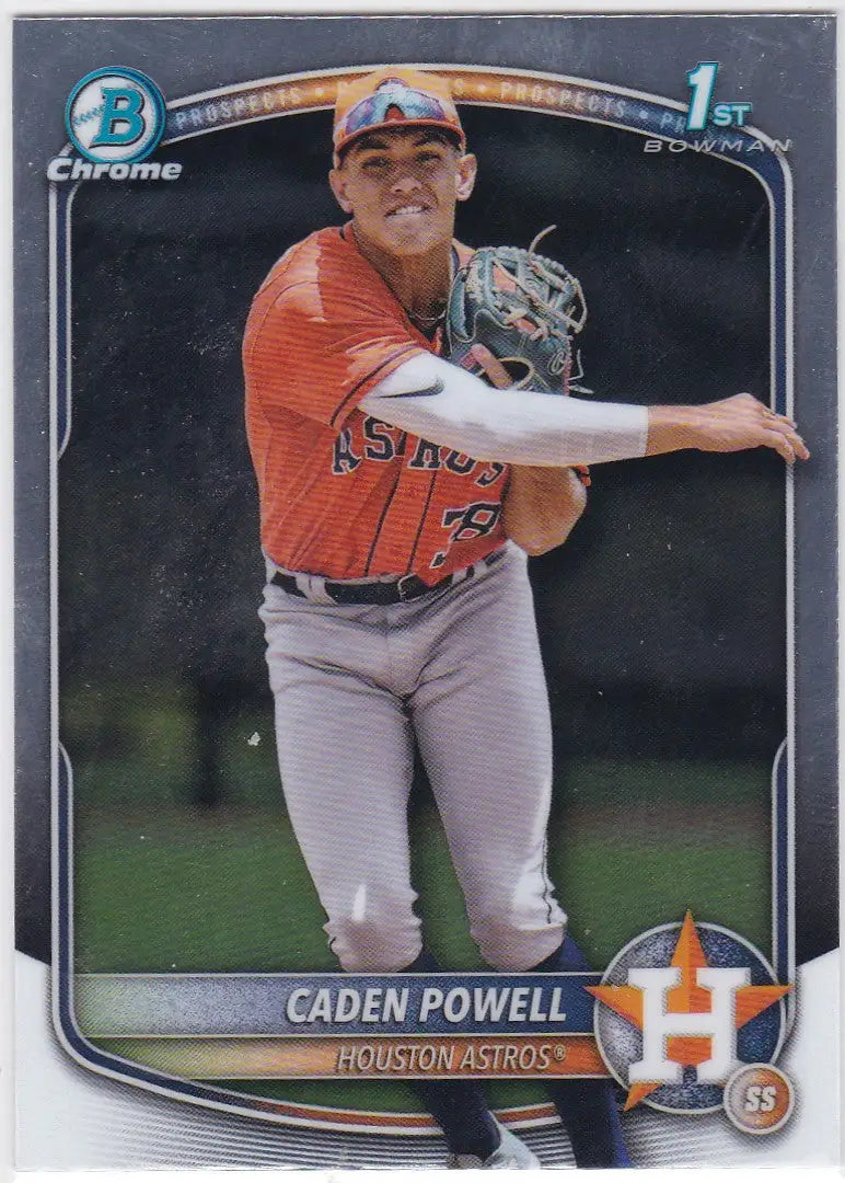 Baseball trading card of Caden Powell 1st Bowman Houston Astros 2025 Bowman Chrome