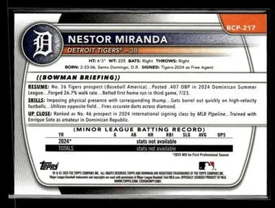2025 Bowman Chrome #BCP-217 Nestor Miranda - Baseball Card Single