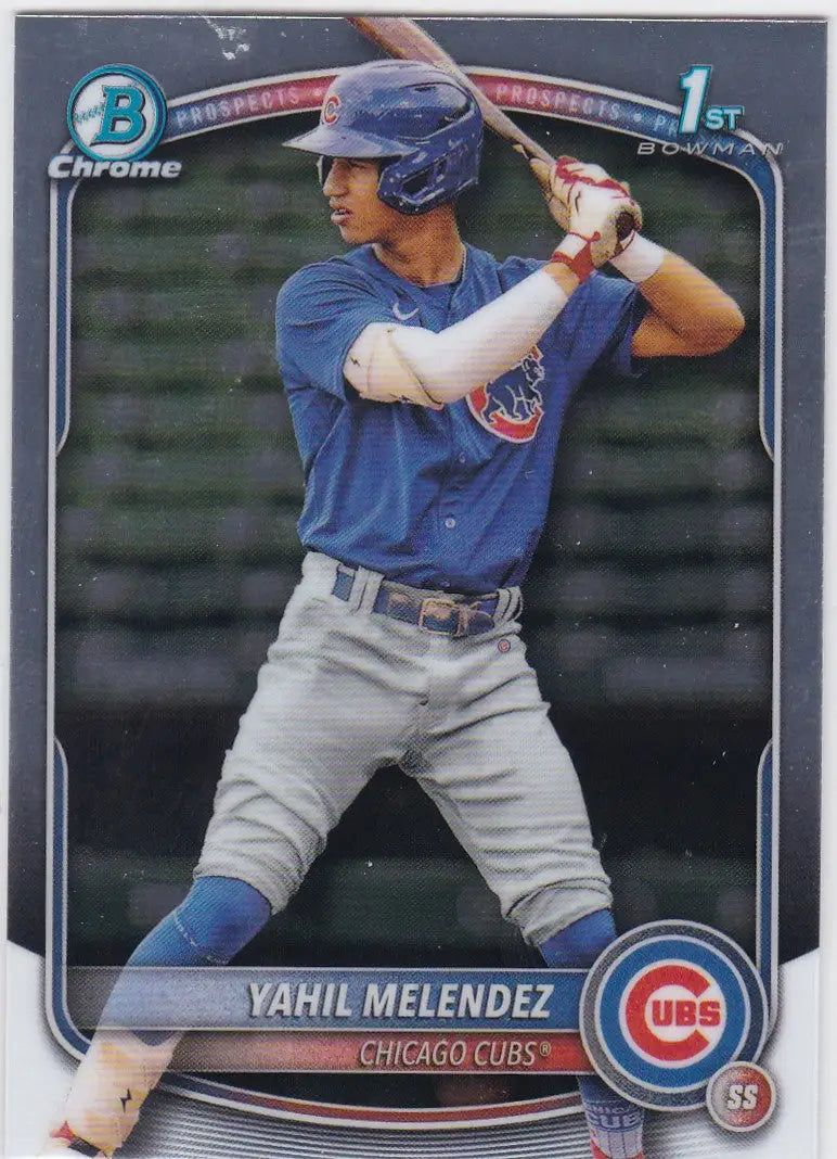 Yahil Melendez 1st Bowman Chicago Cubs baseball card from 2025 Bowman Chrome series