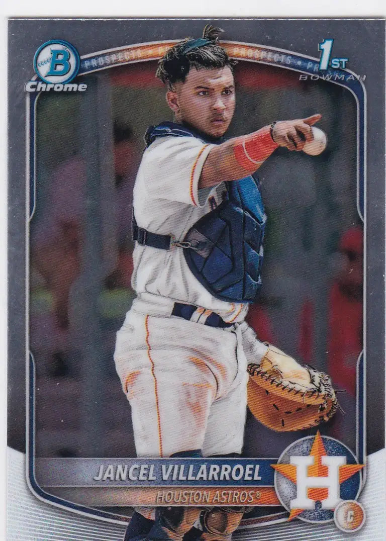 Baseball card featuring Jancel Villarroel 1st Bowman Houston Astros 2025 Bowman Chrome