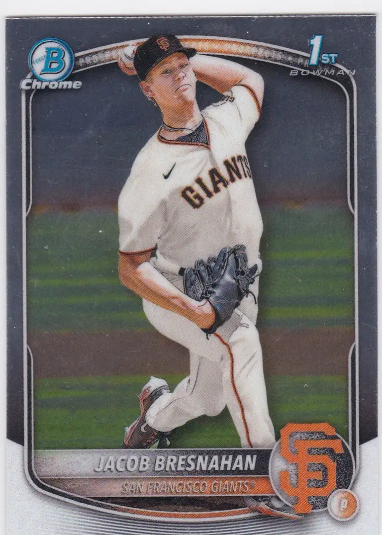 Baseball card of Jacob Bresnahan 1st Bowman San Francisco Giants 2025 Bowman Chrome