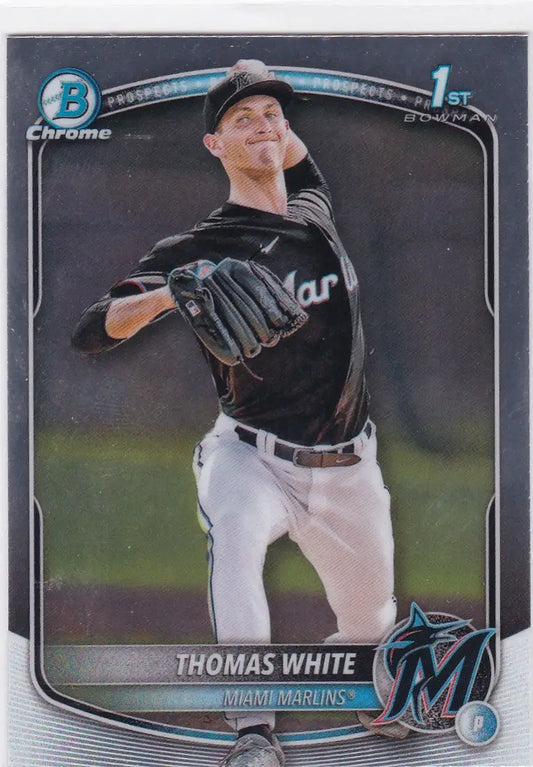 Baseball card of Thomas White 1st Bowman Miami Marlins 2025 Bowman Chrome #BCP-69
