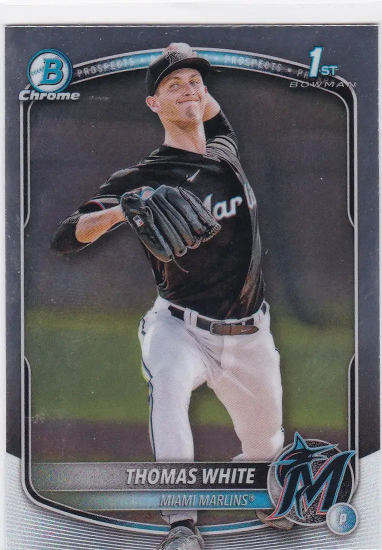 Baseball card of Thomas White 1st Bowman Miami Marlins 2025 Bowman Chrome #BCP-69