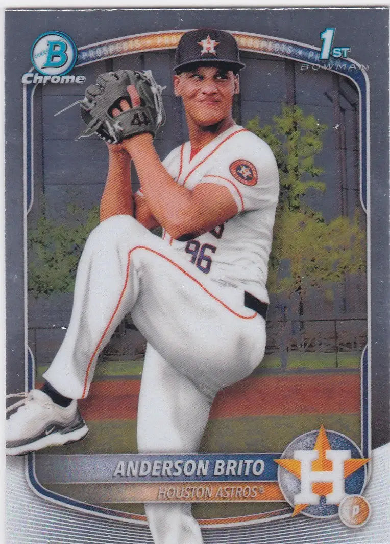 Anderson Brito 1st Bowman baseball card from 2025 Bowman Chrome series featuring Houston Astros