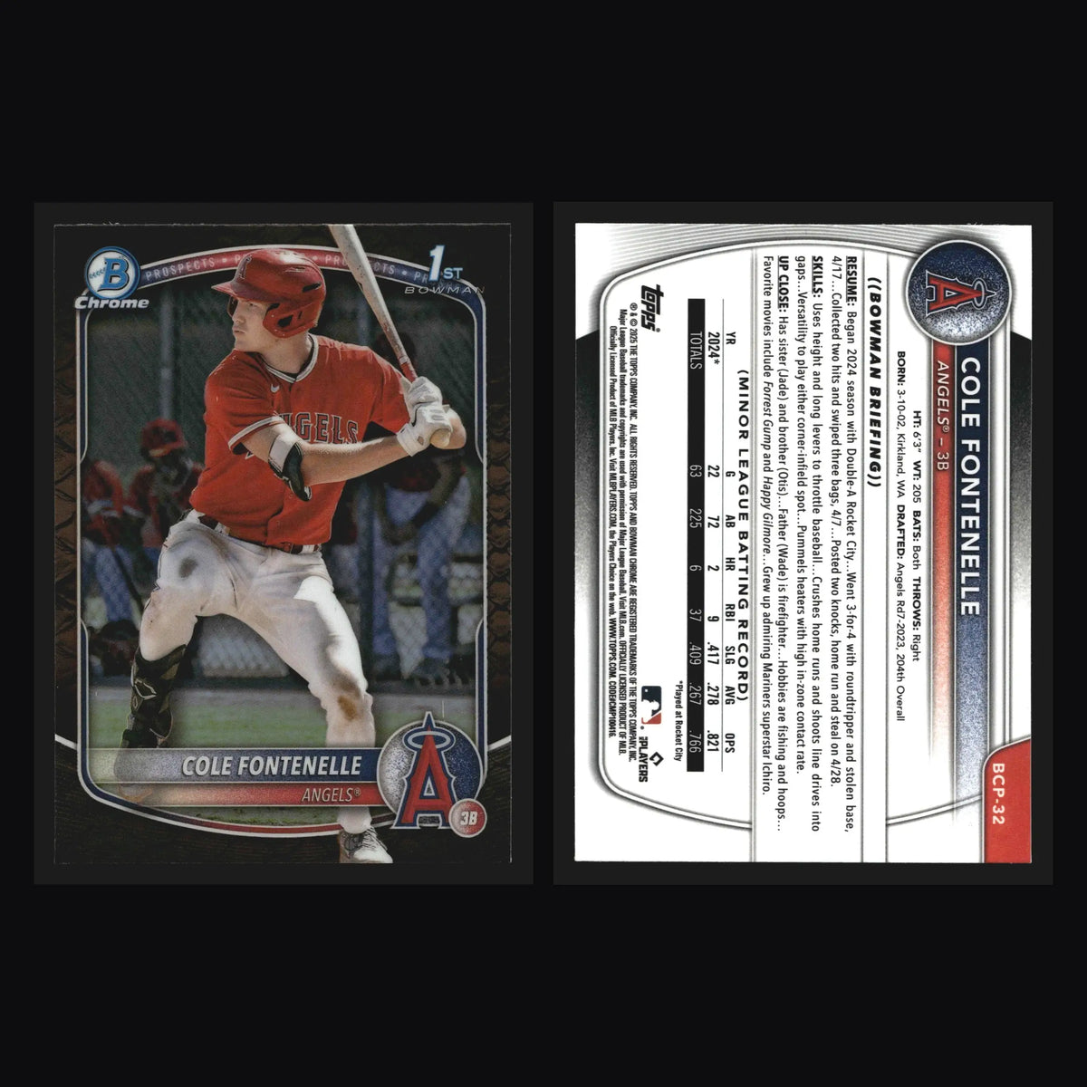 2025 Bowman Chrome Cole Fontenelle #BCP-32 Reptilian Refractor Angels - Baseball Card Single