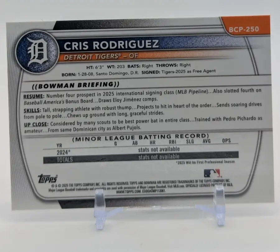 2025 Bowman Chrome Cris Rodriguez Purple /250 1st Detroit Tigers - Baseball Card Single