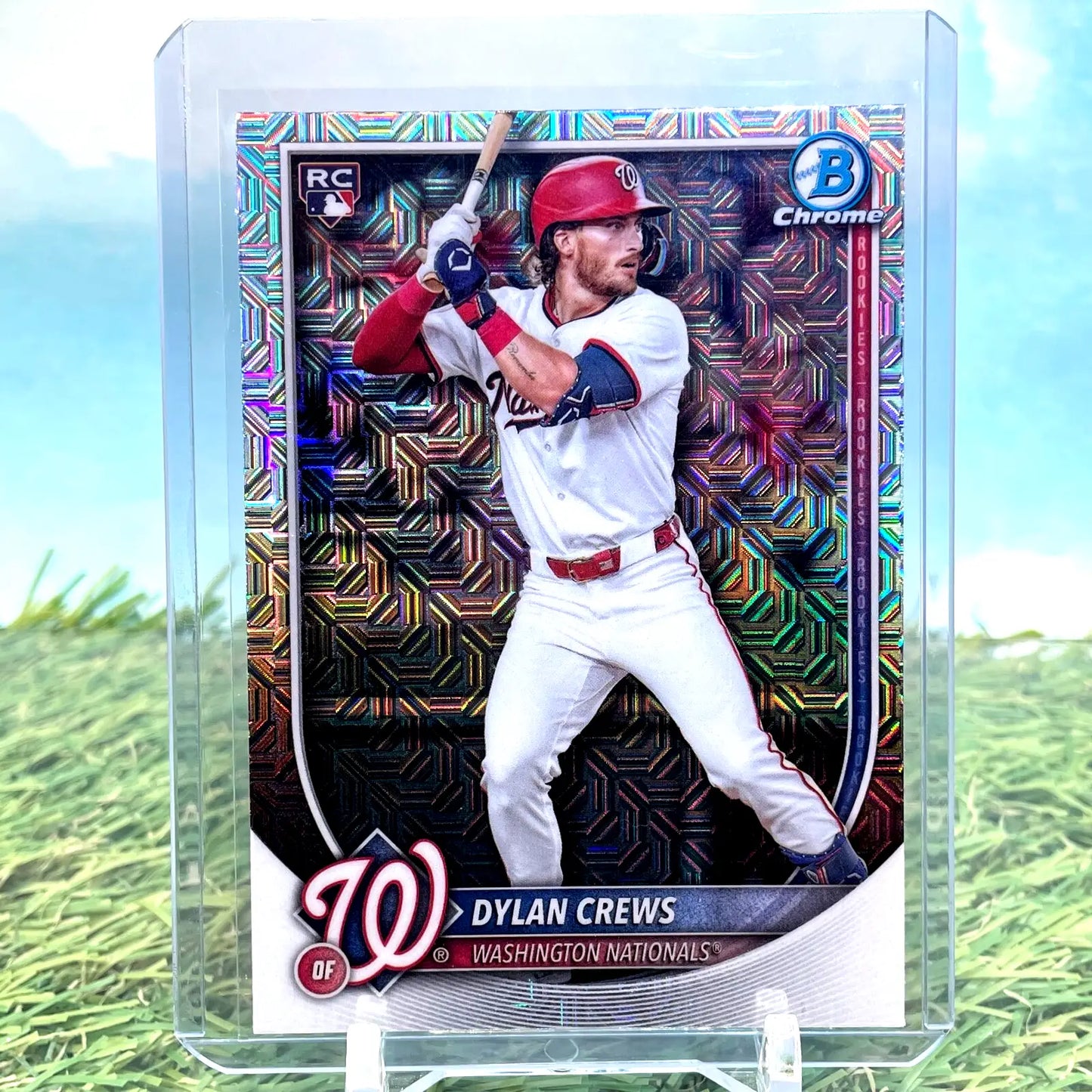 2025 Bowman Chrome Dylan Crews Mojo Refractor Baseball Card in Mega Box Packaging