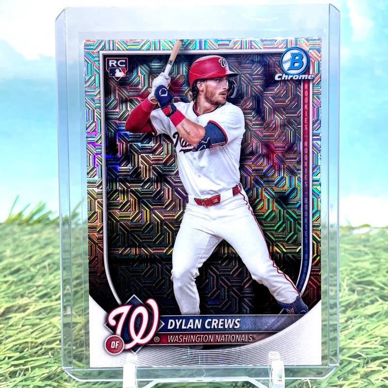 2025 Bowman Chrome Dylan Crews Mojo Refractor Baseball Card in Mega Box Packaging