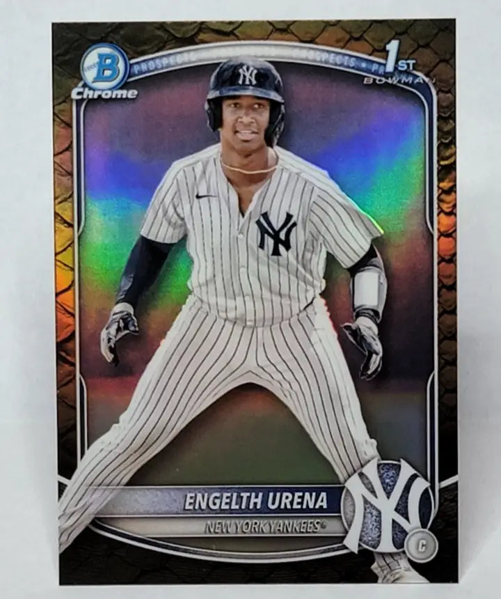 Baseball trading card of Engelth Urena Bowman Chrome 1st Bowman Reptilian Refractor