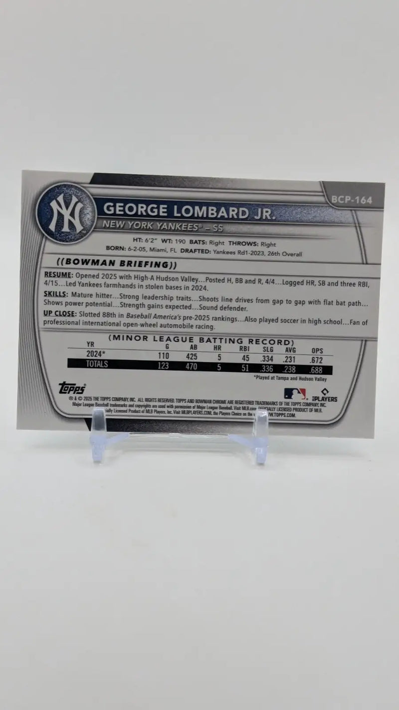 2025 Bowman Chrome George Lombard Jr. BCP-164 Mojo New York Yankees0 - Baseball Card Single