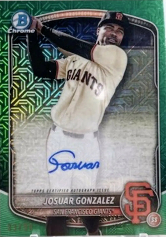 2025 BOWMAN CHROME GREEN MOJO REFRACTOR SP 29/99 AUTO RC JOSUAR GONZALEZ - Baseball Card Single