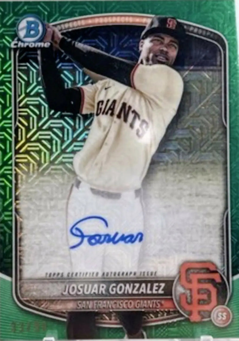 2025 BOWMAN CHROME GREEN MOJO REFRACTOR SP 29/99 AUTO RC JOSUAR GONZALEZ - Baseball Card Single