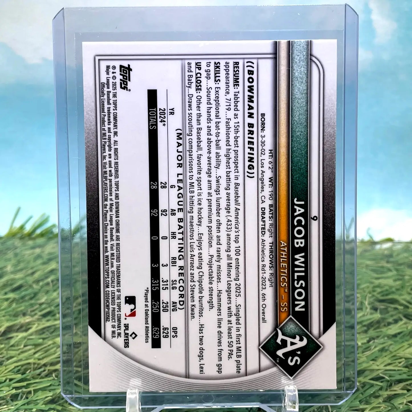 2025 Bowman Chrome Jacob Wilson Mojo Refractor Rookie Card featuring Jacob Wilson baseball card