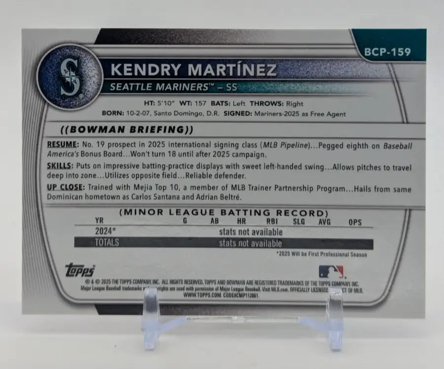 2025 Bowman Chrome Kendry Martinez Purple 199/199 Bookend! Seattle Mariners - Baseball Card Single