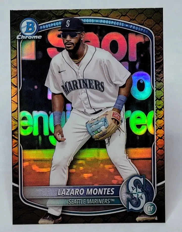 2025 Bowman Chrome Lazaro Montes #BCP-23 Reptilian Refractor-Seattle Mariners - Baseball Card Single