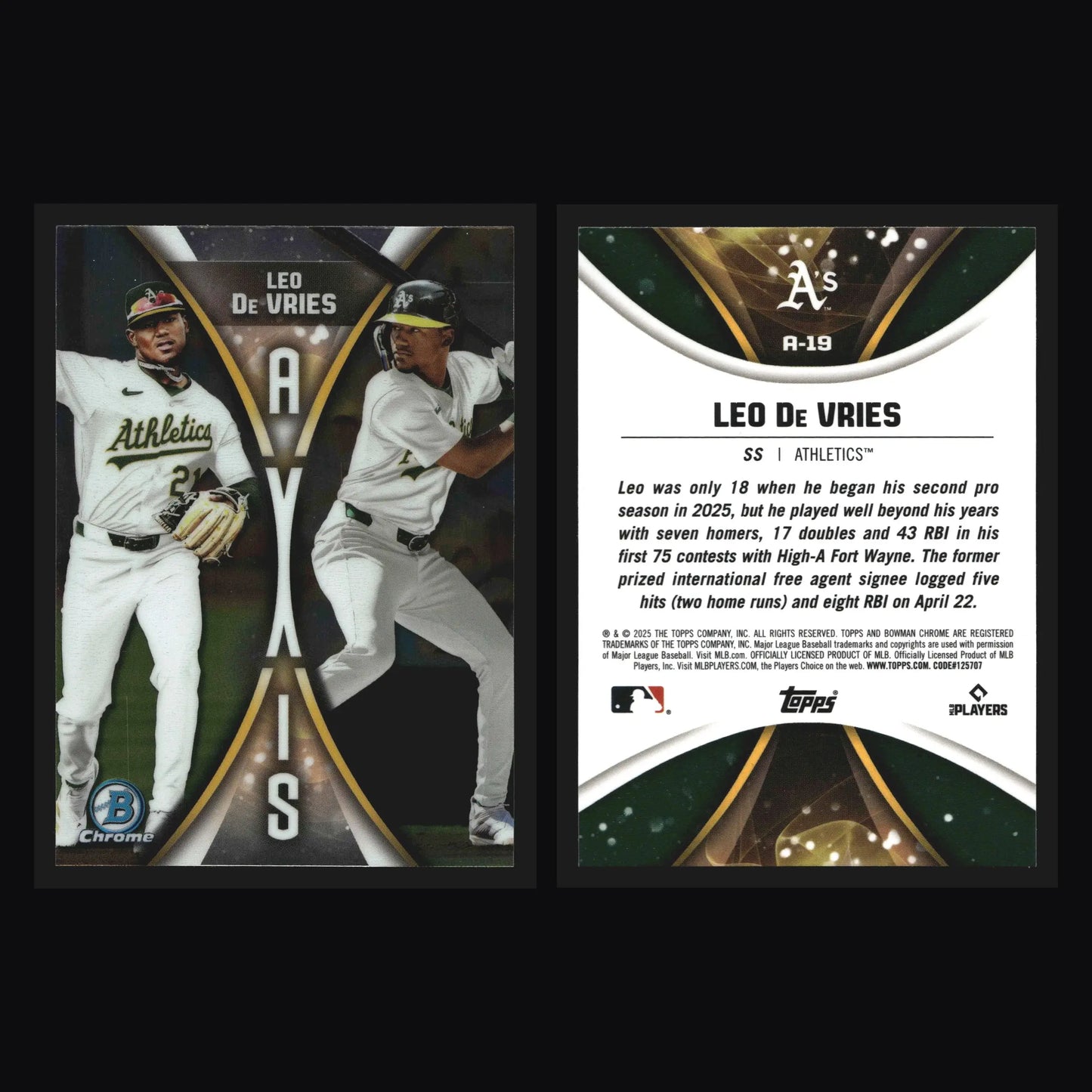 2025 Bowman Chrome Leo De Vries #A-19 Axis Insert Athletics - Baseball Card Single