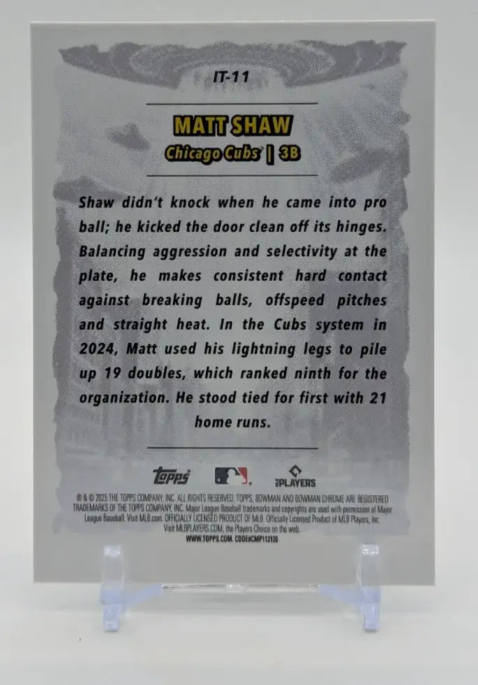 2025 Bowman Chrome Matt Shaw IT-11 It Came To The League Refractor Cubs RC - Baseball Card Single