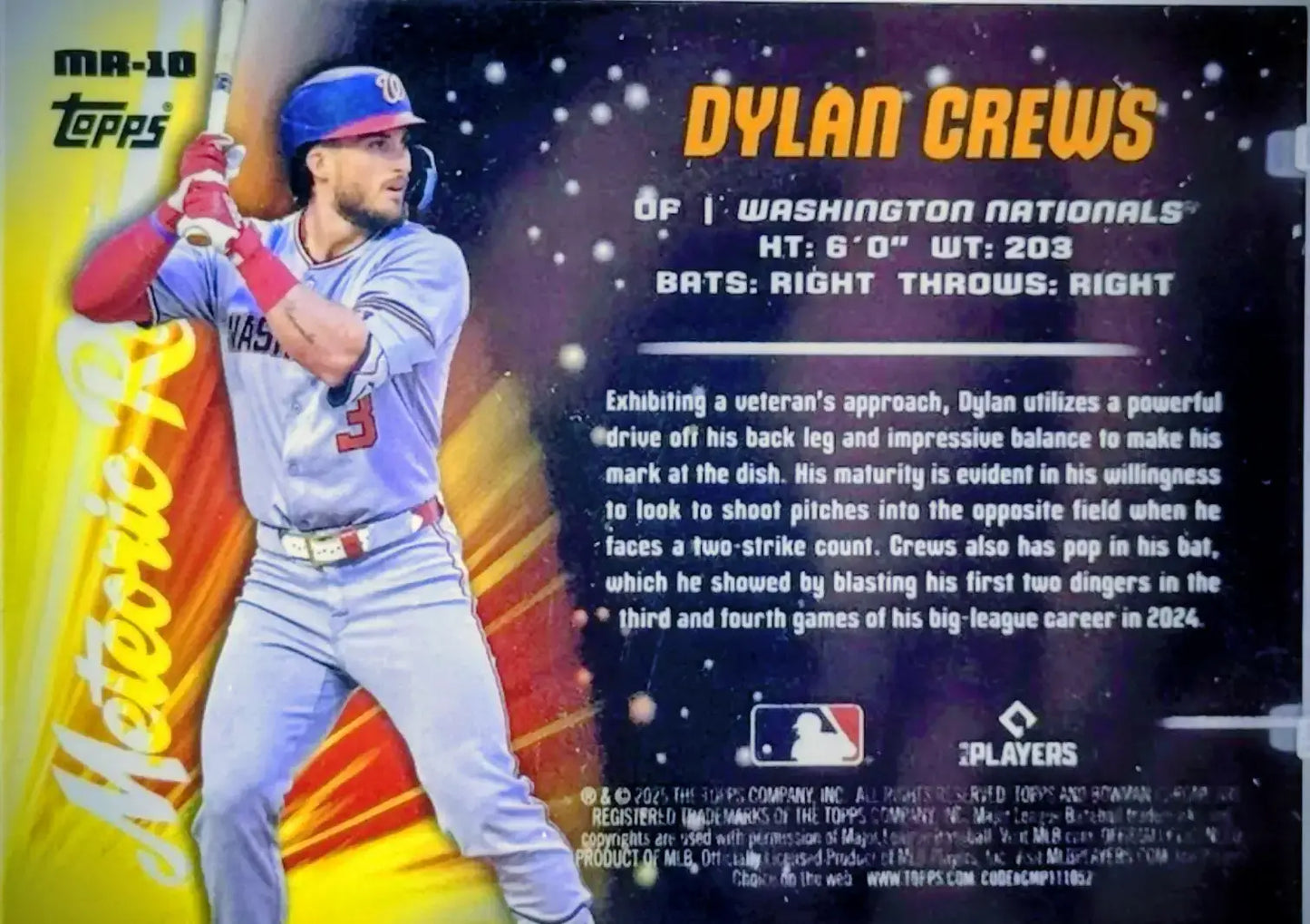 2025 BOWMAN CHROME METEORIC RISE MOJO REFRACTOR SSP 21/75 RC DYLAN CREWS - Baseball Card Single