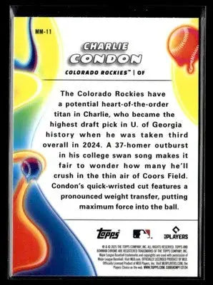 2025 Bowman Chrome #MM-11 Charlie Condon Melt Mashers