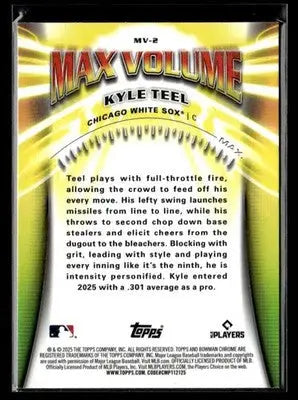 2025 Bowman Chrome #MV-2 Kyle Teel Max Volume - Baseball Card Single