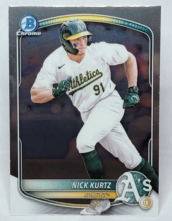 Baseball trading card featuring Nick Kurtz of the Athletics from Bowman Chrome Nick series