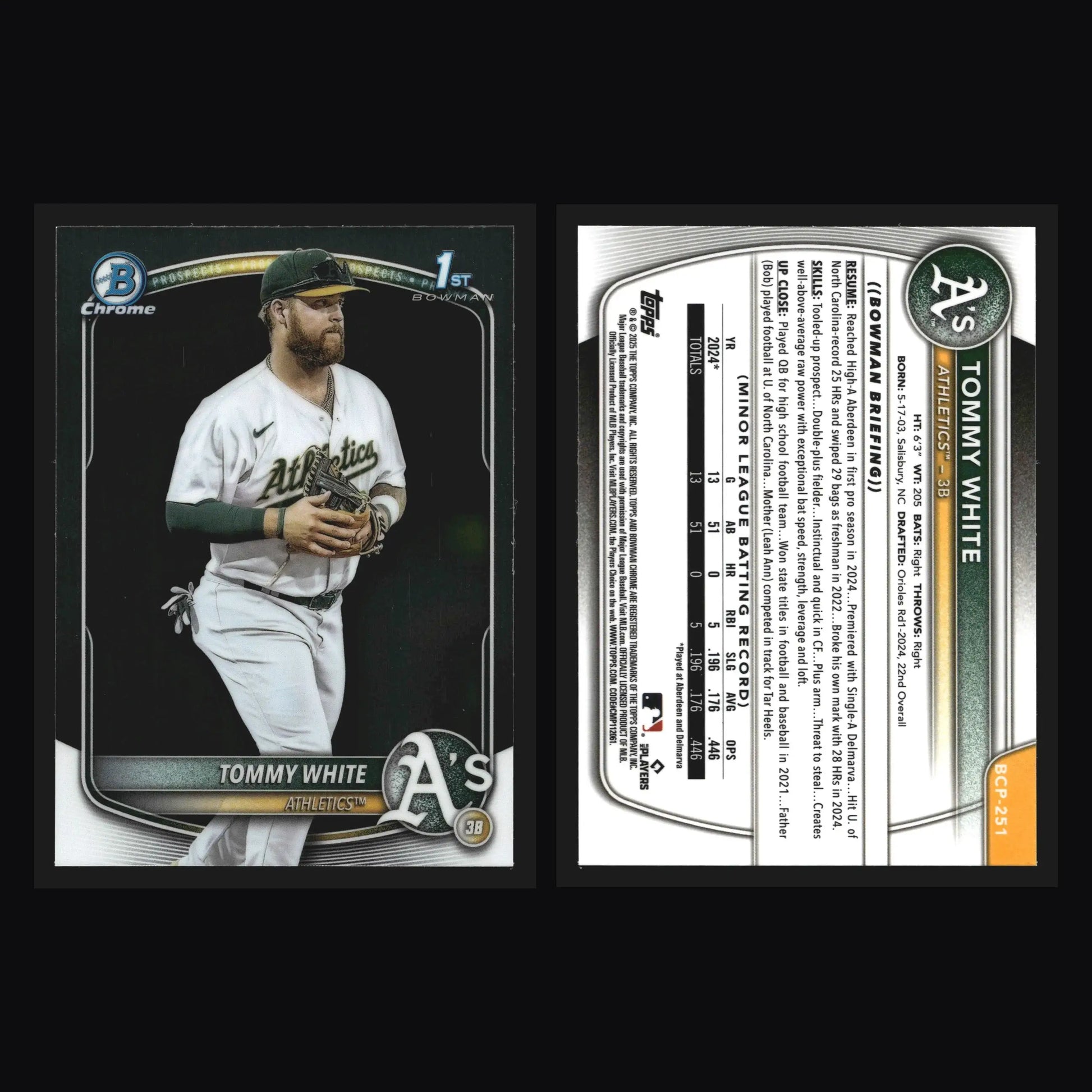 2025 Bowman Chrome Prospects #BCP-251 Tommy White Athletics 1st Bowman - Baseball Card Single