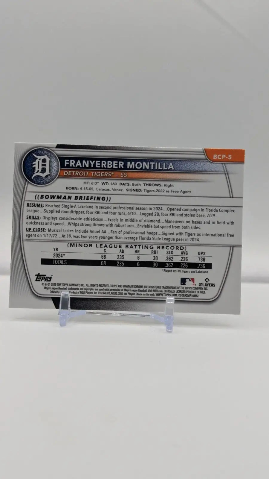 Baseball trading card for Franyerber Montilla Chrome Prospects Franyerber Mojo Refractor